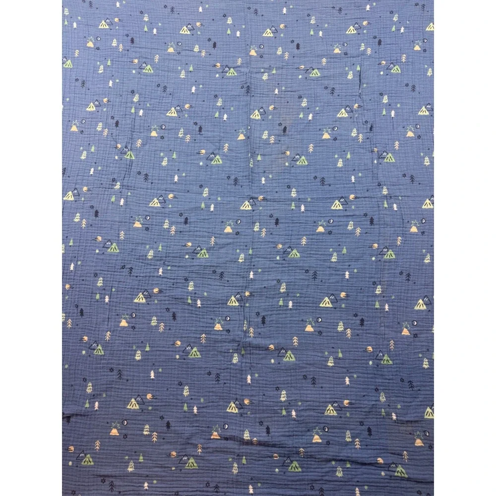 Cloud Island Blue Muslin Swaddle Blanket Camping Mountain Print 100% Cotton